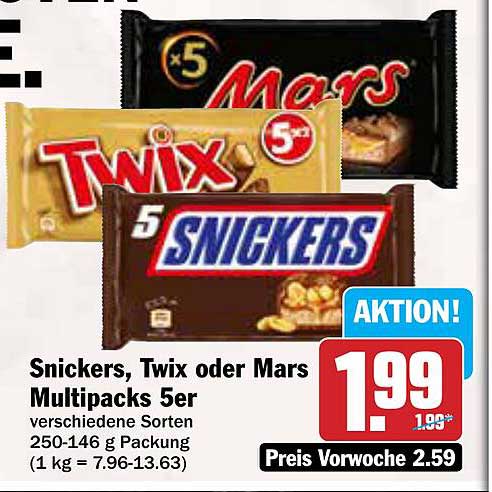 Snickers, Twix oder Mars Multipacks 5er