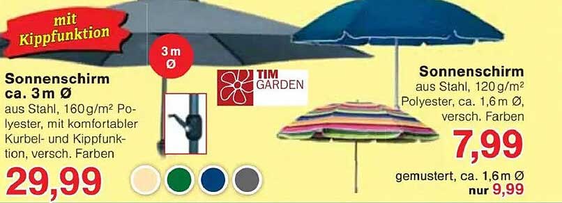Sonnenschirm mit Kippfunktion – 3m Ø