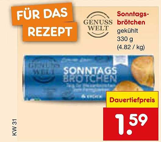 Sonntagsbrötchen gekühlt 330 g für nur 1,59 €