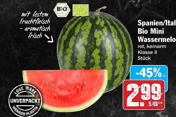 Spanien/Italien Bio Mini Wassermelone rot, kernarm Klasse II Stück