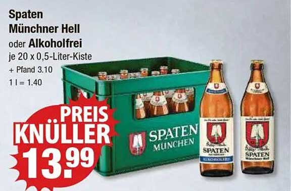 Spaten Münchner Hell oder Alkoholfrei je 20 x 0,5-Liter-Kiste