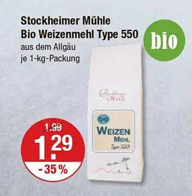 Stockheimer Mühle Bio Weizenmehl Type 550 aus dem Allgäu je 1-kg-Packung