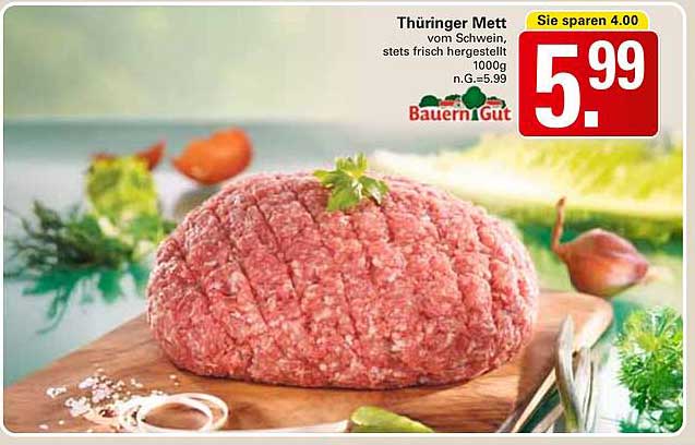 Thüringer Mett vom Schwein, stets frisch hergestellt 1000g