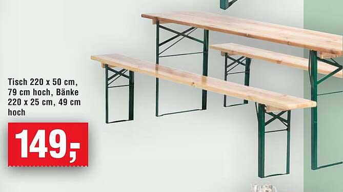 Tisch mit Bänken-Set 220 x 50 cm, 79 cm hoch