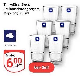 Trinkgläser Event, Spülmaschinengeeignet, Stapelbar, 315 ml - 6er Set