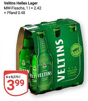 Veltins Helles Lager - 6 x 0,275 l für nur 3,99 €