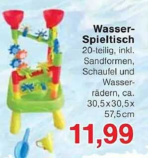 Wasser-Spieltisch 20-teilig, inkl. Sandformen, Schaufel und Wasser-Rädern, ca. 30,5x30,5x57,5cm