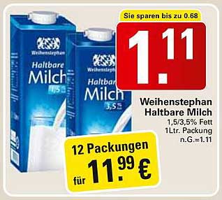 Weihenstephan Haltbare Milch 1,5/3,5% Fett 1L Packung