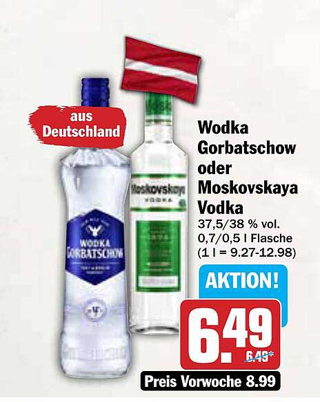 Wodka Gorbatchow oder Moskovskaya Vodka