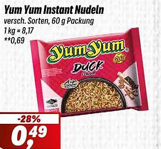 Yum Yum Instant Nudeln, verschiedene Sorten, 60 g Packung