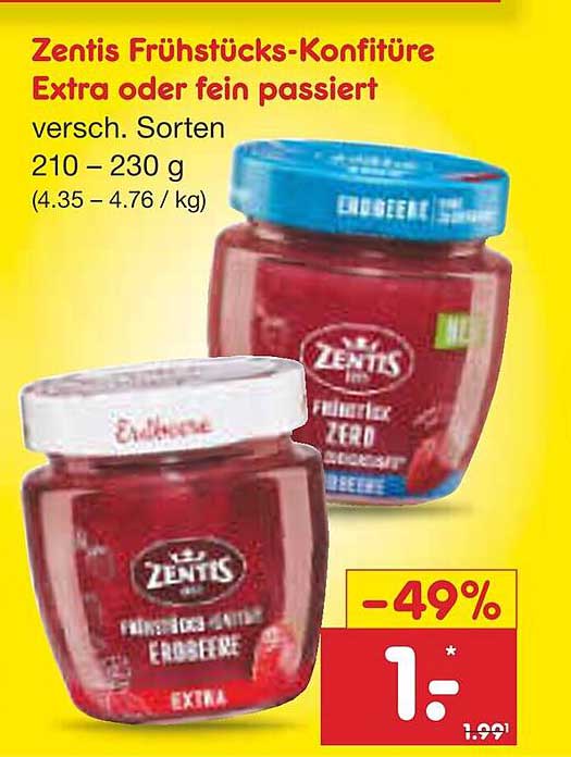 Zentis Frühstücks-Konfitüre Extra oder fein passiert - verschiedene Sorten.