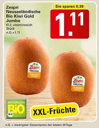 Zespri Neuseeländische Bio Kiwi Gold Jumbo