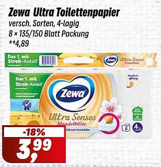 Zewa Ultra Toilettenpapier, 8 x 135/150 Blatt, verschiedene Sorten
