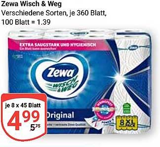 Zewa Wisch & Weg – Original, 8 x 45 Blatt