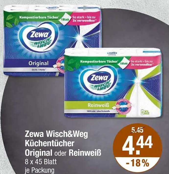 Zewa Wisch&Weg Küchentücher Original oder Reinweiß 8 x 45 Blatt je Packung