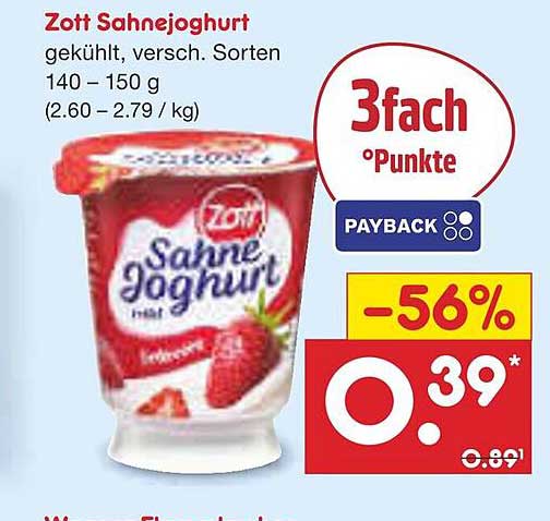 Zott Sahnejoghurt, gekühlt, verschiedene Sorten
