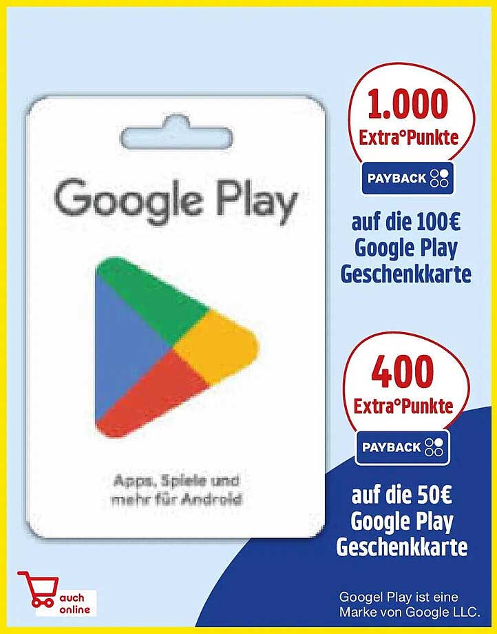 1.000 Extra°Punkte PAYBACK auf die 100€ Google Play Geschenkkarte