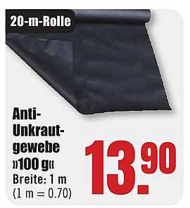 20-m-Rolle Anti-Unkrautgewebe »100 g« Breite: 1 m (1 m = 0.70)