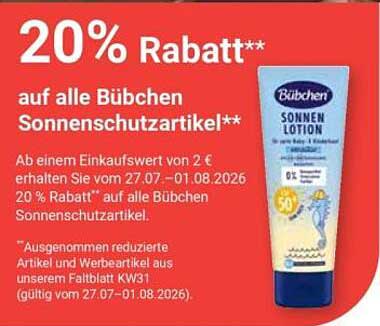20% Rabatt** auf alle Bübchen Sonnenschutzartikel**