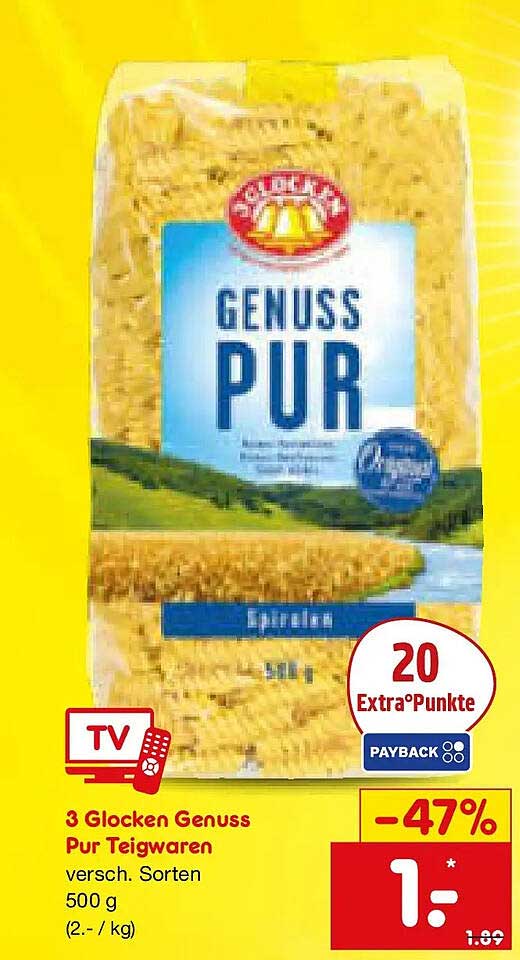 3 Glocken Genuss Pur Teigwaren versch. Sorten 500 g