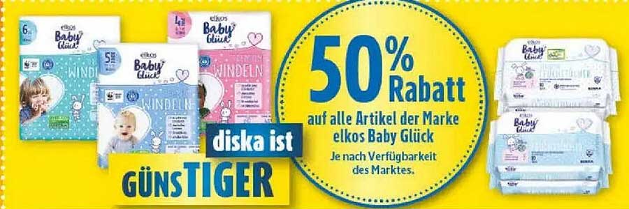 50% Rabatt auf alle Artikel der Marke elkos Baby Glück