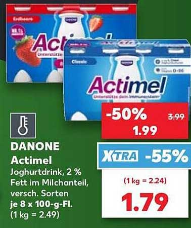 Actimel Joghurtdrink, 2 % Fett im Milchanteil, versch. Sorten je 8 x 100-g-Fl. (1 kg = 2.49)