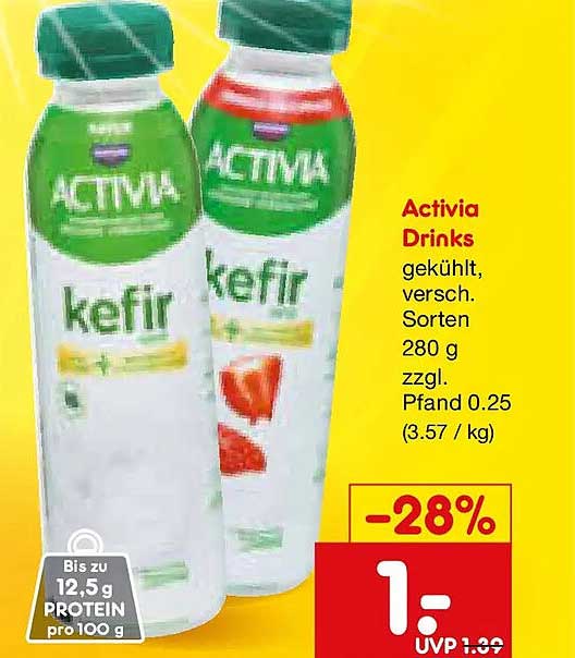Activia Drinks gekühlt, versch. Sorten 280 g zzgl. Pfand 0.25 (3.57 / kg)