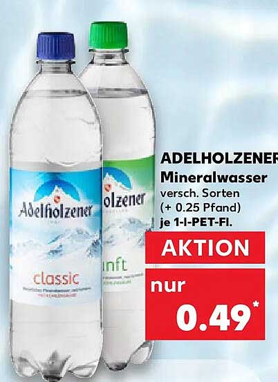 ADELHOLZENER Mineralwasser versch. Sorten (+ 0.25 Pfand) je 1-l-PET-Fl.