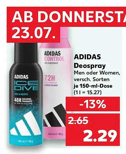 ADIDAS Deospray Men oder Women, versch. Sorten je 150-ml-Dose (1 l = 15.27)