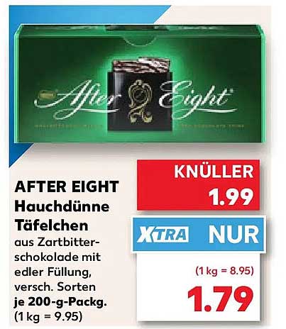 AFTER EIGHT Hauchdünne Täfelchen aus Zartbitter-schokolade mit edler Füllung, versch. Sorten je 200-g-Pack. (1 kg = 9.95)