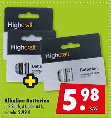 Alkaline Batterien je 8 Stück, AA oder AAA, 2,99 €