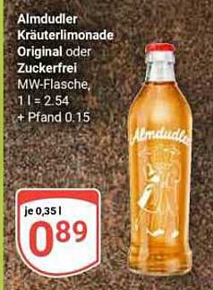 Almdudler Kräuterlimonade Original oder Zuckerfrei MW-Flasche 1 l = 2,54 + Pfand 0,15