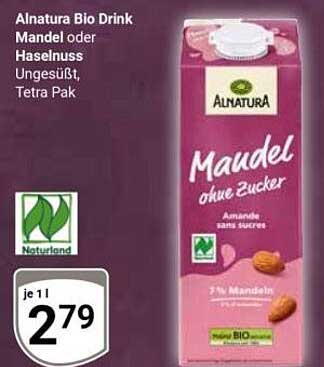 Alnatura Bio Drink Mandel oder Haselnuss Ungesüßt, Tetra Pak