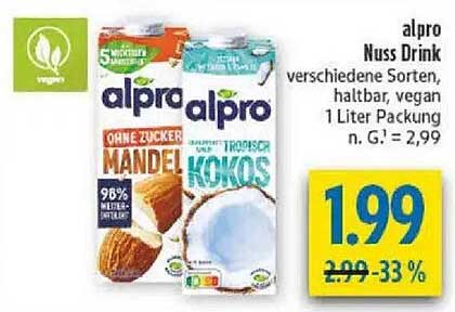 alpro Nuss Drink verschiedene Sorten, haltbar, vegan 1 Liter Packung