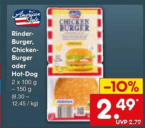 American Style Rinder-Burger, Chicken-Burger oder Hot-Dog