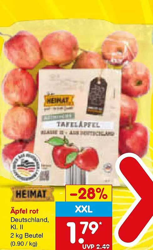 Äpfel rot Deutschland, Kl. II 2 kg Beutel (0,90 / kg)