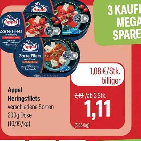 Appel Heringsfilets verschiedene Sorten 200g Dose (10,95/kg)