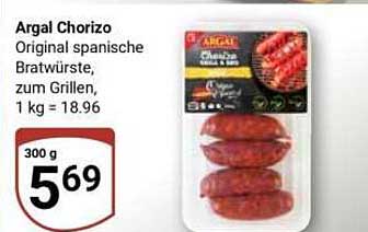 Argal Chorizo Original spanische Bratwürste, zum Grillen, 1 kg = 18.96