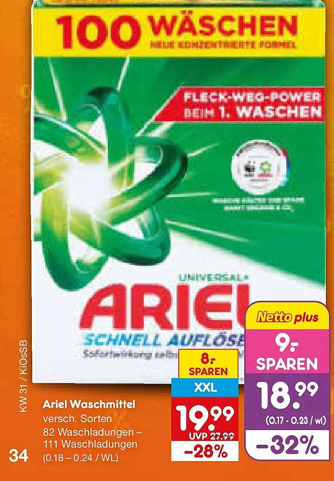 Ariel Waschmittel versch. Sorten 82 Waschladungen – 111 Waschladungen