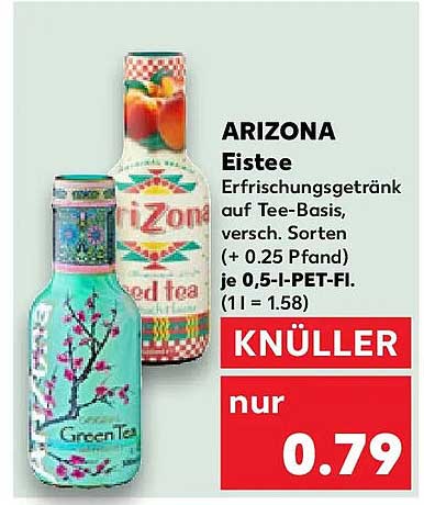 ARIZONA Eistee Erfrischungsgetränk auf Tee-Basis, versch. Sorten (+ 0.25 Pfand) je 0,5-l-PET-Fl. (1 l = 1.58)