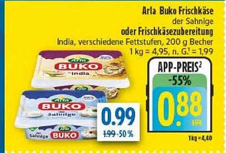 Arla Buko Frischkäse der Sahnige oder Frischkäsezubereitung India, verschiedene Fettstufen, 200 g Becher