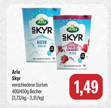 Arla Skyr verschiedene Sorten 400/450g Becher (3,73/kg - 3,31/kg)