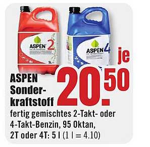 ASPEN Sonder-kraftstoff fertig gemischtes 2-Takt- oder 4-Takt-Benzin, 95 Oktan, 2T oder 4T: 5 l (1 l = 4.10)