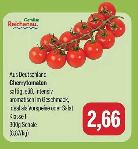 Aus Deutschland Cherrytomaten saftig, süß, intensiv aromatisch im Geschmack, ideal als Vorspeise oder Salat Klasse I 300g Schale (8,87/kg)
