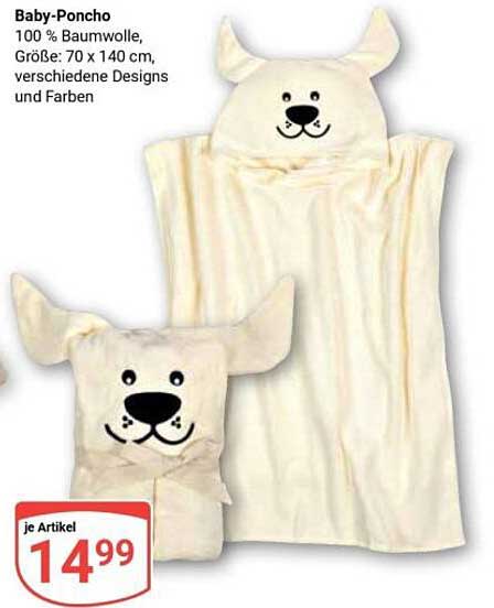 Baby-Poncho 100 % Baumwolle, Größe: 70 x 140 cm, verschiedene Designs und Farben