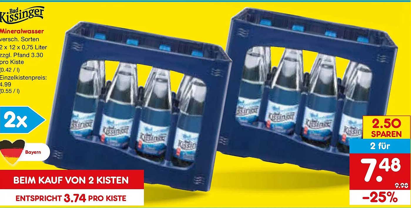 Bad Kissinger Mineralwasser versch. Sorten 12 x 0,75 Liter zzgl. Pfand 3.30 pro Kiste