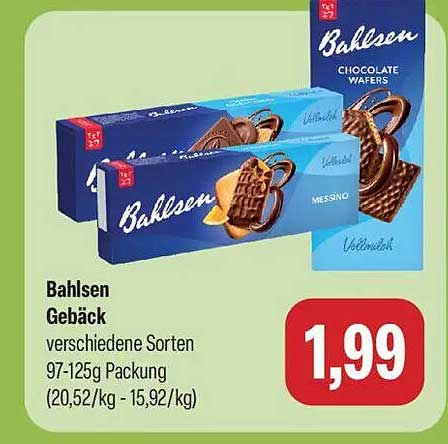Bahlsen Gebäck verschiedene Sorten 97-125g Packung (20,52/kg - 15,92/kg)