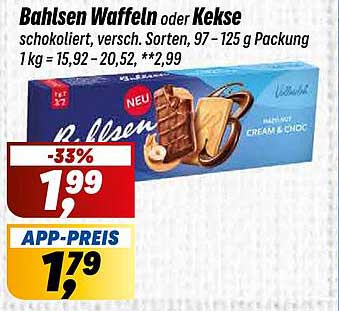 Bahlsen Waffeln oder Kekse schokoliert, versch. Sorten, 97–125 g Packung 1 kg = 15,92 – 20,52, ** 2,99