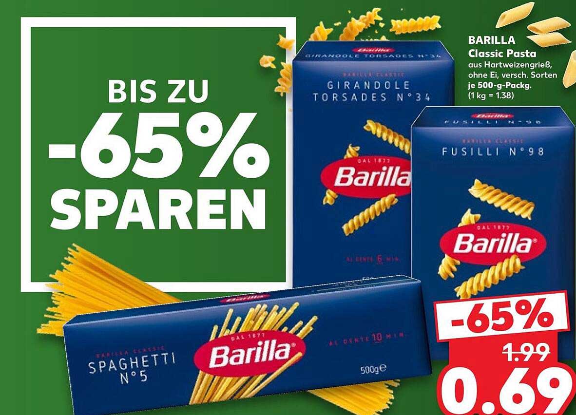 BARILLA Classic Pasta aus Hartweizengrieß, ohne Ei, versch. Sorten je 500-g-Packg. (1 kg = 1.38)