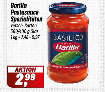 Barilla Pastasauce Spezialitäten versch. Sorten 300/400 g Glas 1 kg = 7,48 - 9,97